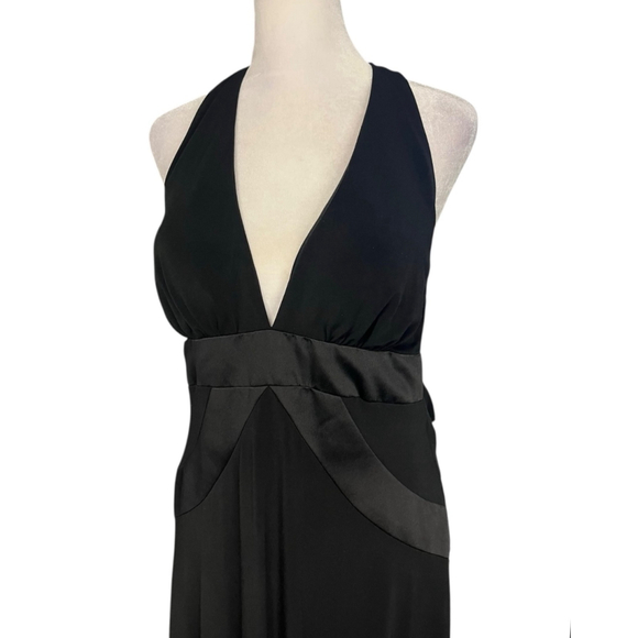 Betsy & Adam Black Deep Vneck Halter Dress Gown Size 8 - Picture 2 of 6